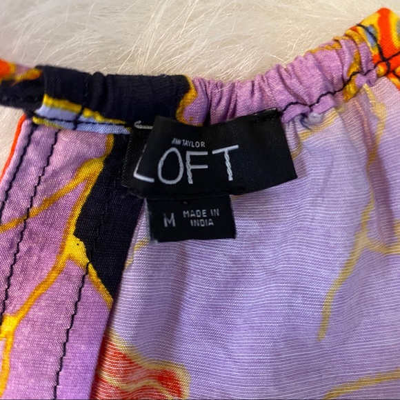 Loft Purple, Orange Floral Romper Tie Waist Size M - Picture 4 of 5